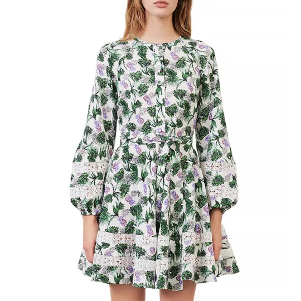 Maje Green and Purple Floral Long Sleeve Dress